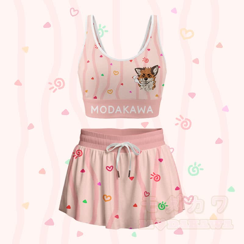 MODAKAWA X atka Fox Smoking Graphic Crop Tank Sport Top Pocket Skort Matching Outfit - Satz - 4XL - image 4