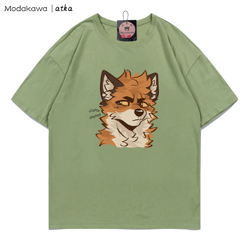 MODAKAWA X atka T-Shirt mit frechem Fuchsgesicht-Grafik - Green - 5XL - image 8