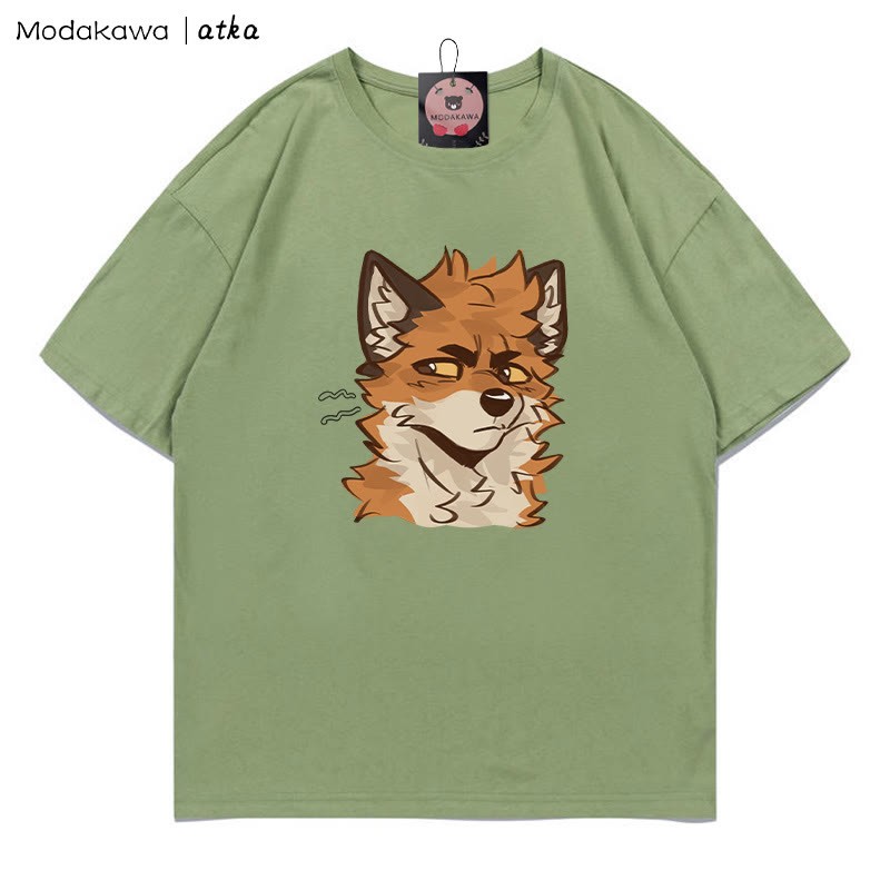 MODAKAWA X atka T-Shirt mit frechem Fuchsgesicht-Grafik - Green - 5XL - image 8