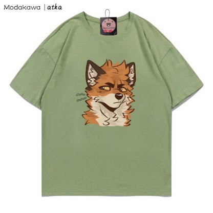MODAKAWA X atka T-Shirt mit frechem Fuchsgesicht-Grafik - Green - 5XL - image 8