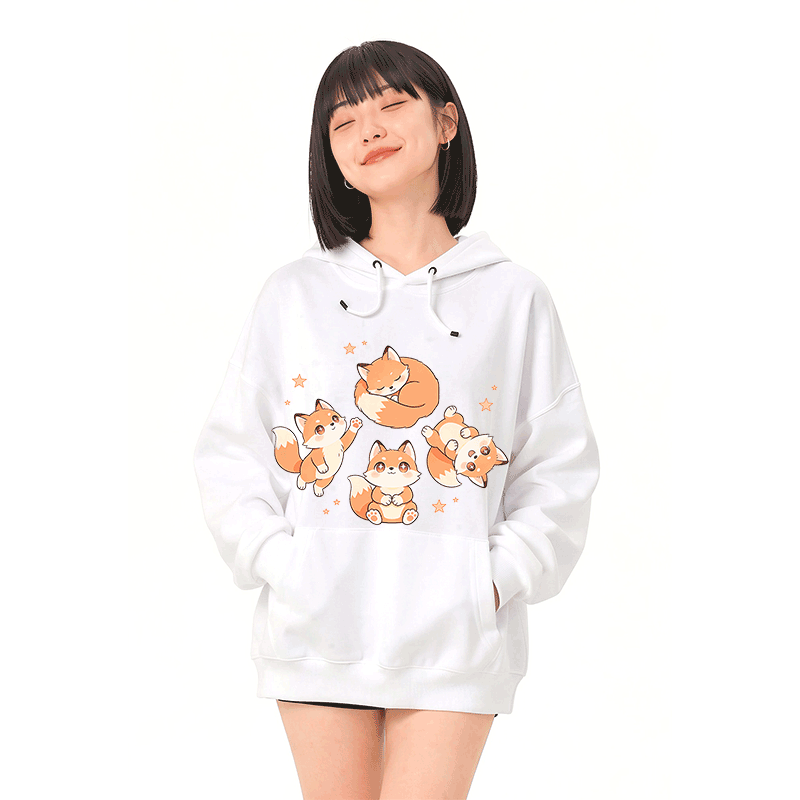 Modakawa Hoodie mit niedlichem Fuchs-Motiv, locker geschnitten, aus Baumwollmischgewebe - image 2