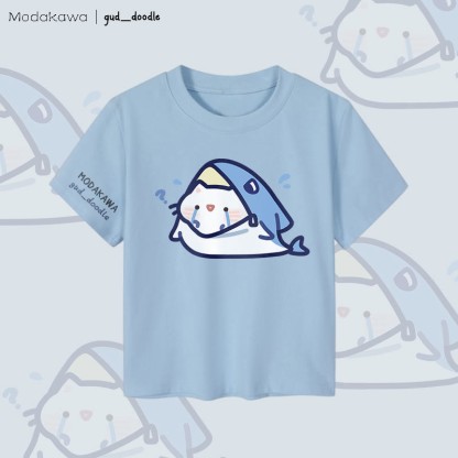 MODAKAWA X gud_doodle Hai-Katzen-Grafik Damen Cropped T-Shirt 92% gekämmte Baumwolle - Blue - XL - image 3