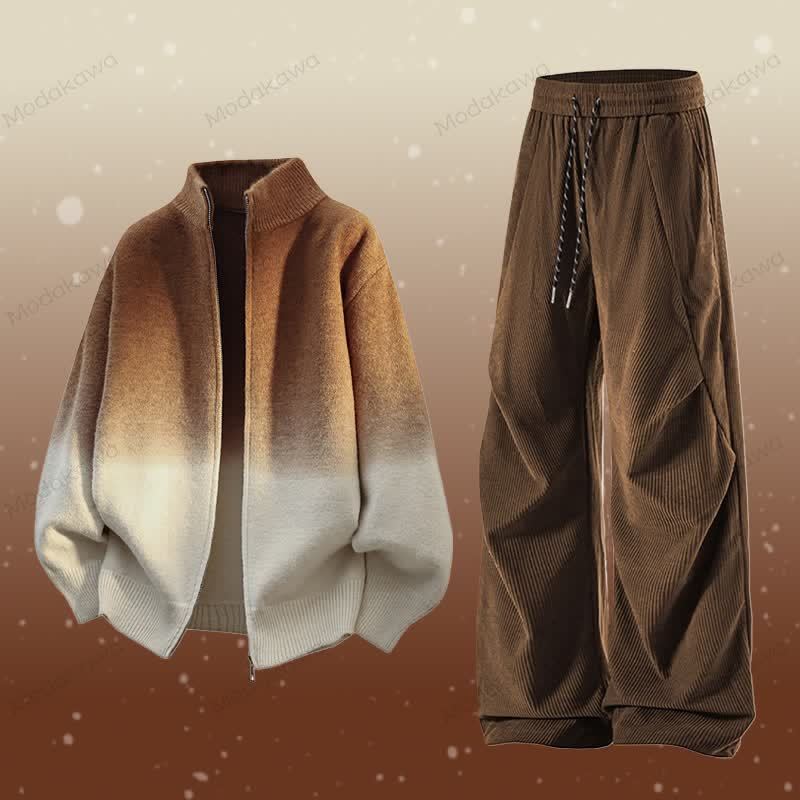 Zweiteiliges Set: Jacke mit Farbverlauf und Reißverschluss, Cordhose - Set E - 3XL - image 5