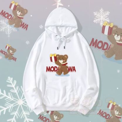 MODAKAWA Streetwear-Kapuzenpullover mit Weihnachtsbär-Grafik - Weiß C - 5XL - image 12