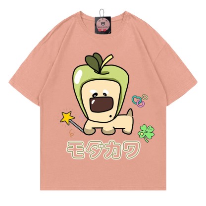 Apple Puppy Letter Print MODAKAWA T-Shirt - Peach - 5XL - image 6