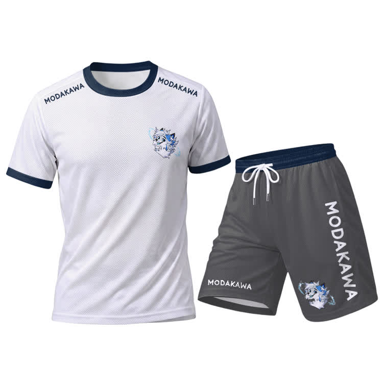 MODAKAWA X Space Barker Graphic Herren-Sport-T-Shirt, Shorts mit Kordelzug und passendem Outfit - White Set - 5XL - image 15