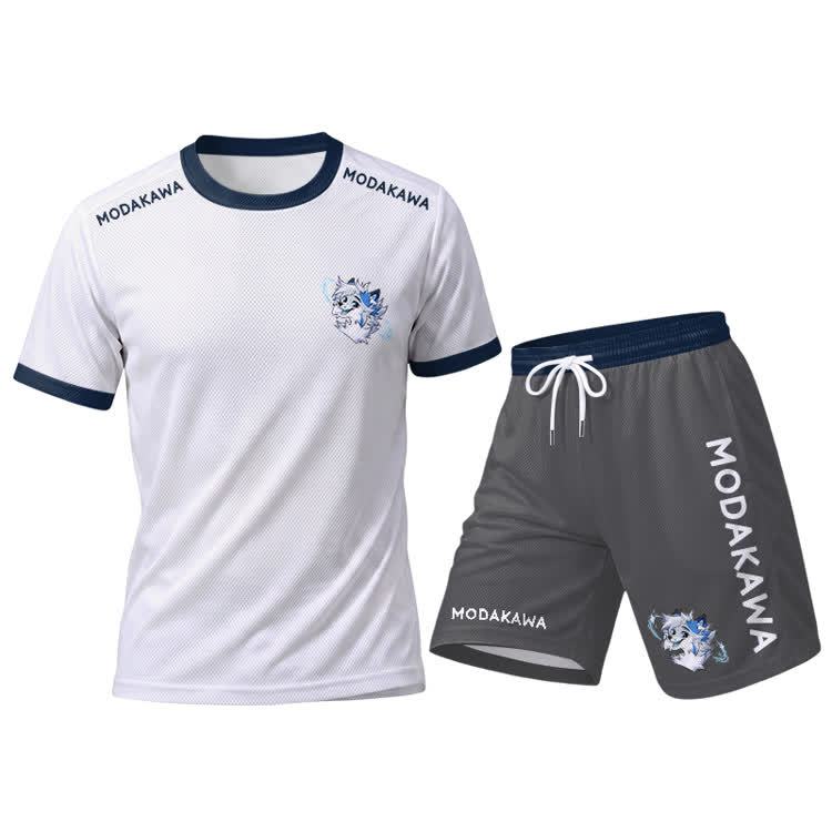 MODAKAWA X Space Barker Graphic Herren-Sport-T-Shirt, Shorts mit Kordelzug und passendem Outfit - White Set - 5XL - image 15