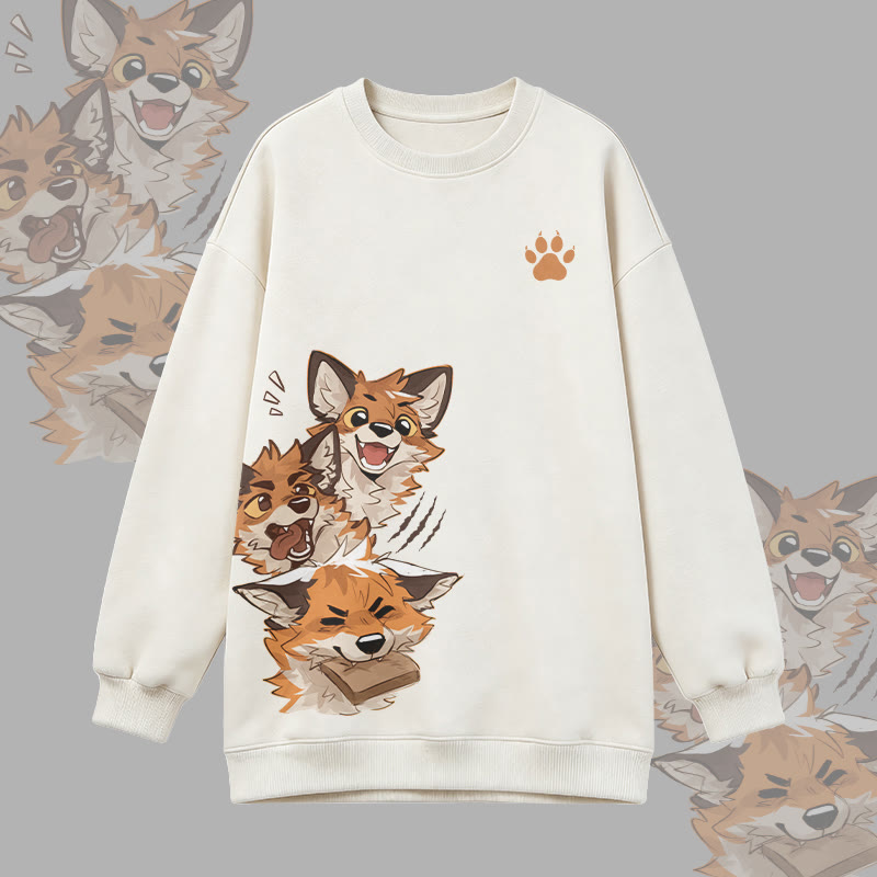 MODAKAWA X atka Lustiges Fuchs-Grafik-Sweatshirt mit Rundhalsausschnitt, Oversize-Aufdruck - White - 3XL - image 3
