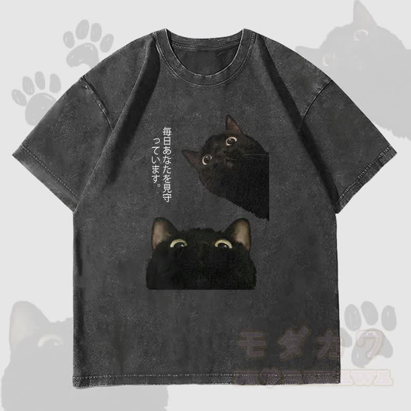 MODAKAWA Unisex-T-Shirt mit schwarzem Katzenmotiv im Vintage-Stil - Schwarz - 4XL - image 4