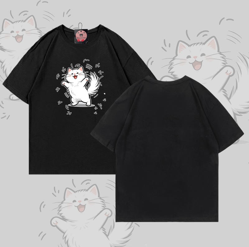 Modakawa T-Shirt mit fröhlichem Katzenmotiv aus 100 % Baumwolle - Black - 5XL - image 2