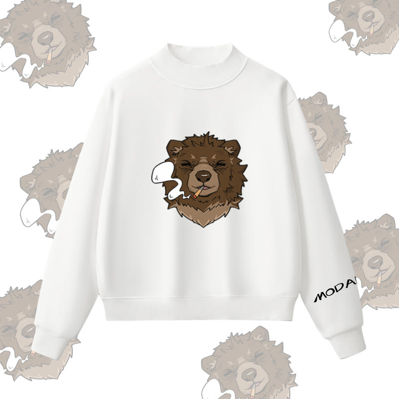 MODAKAWA Sweatshirt mit Raucherbär-Grafik und Fleece-Futter - White - L - image 4