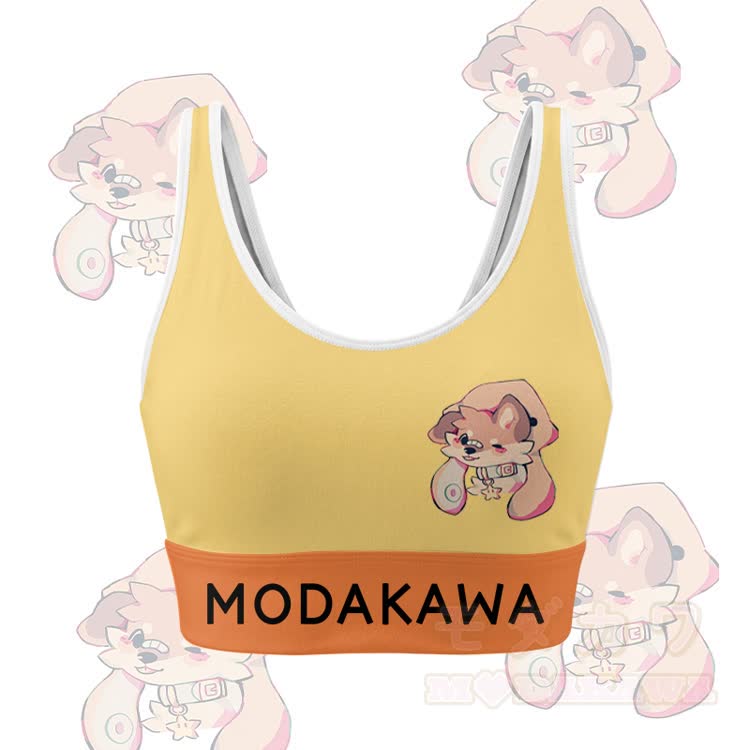 MODAKAWA X popipeko Puppy Graphic Crop Tank Tank Sport Top Shorts Bikini Matching Outfit - Gelbes Oberteil - 5XL - image 6