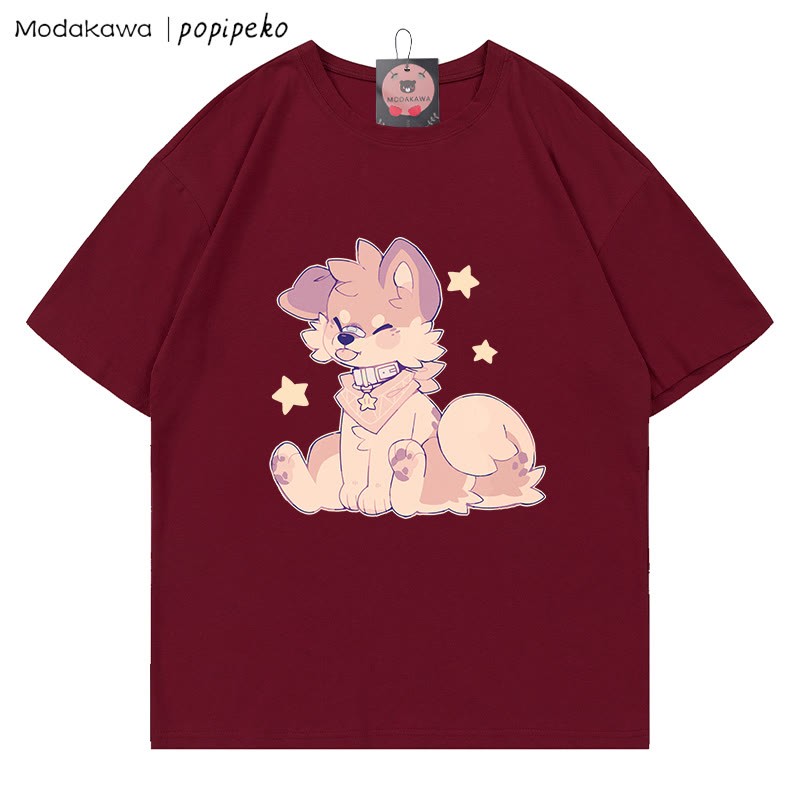 MODAKAWA X popipeko Welpenprint T-Shirt - Wine Red - 5XL - image 8