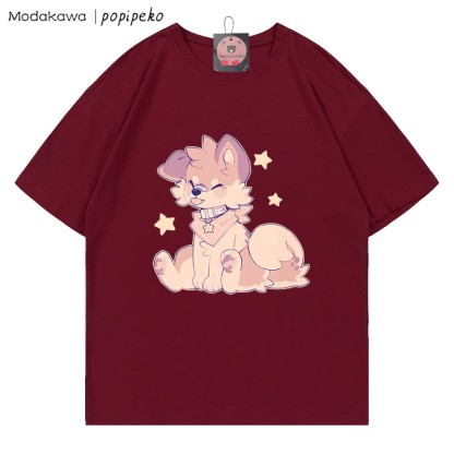 MODAKAWA X popipeko Welpenprint T-Shirt - Wine Red - 5XL - image 8