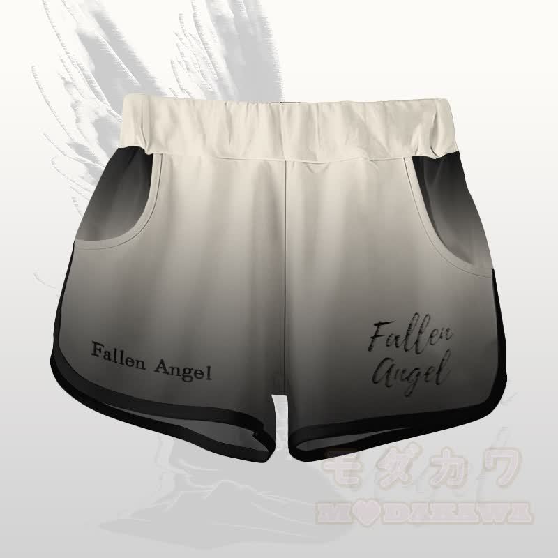 FALLEN ANGEL Grafik-Farbverlauf T-Shirt Shorts Modakawa passendes Outfit - Schwarze und beige Shorts - 5XL - image 9