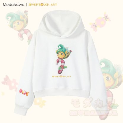 MODAKAWA X INVERTOUCH_ART Niedlicher Weihnachtsbienen-Hoodie Modakawa Cropped Cotton Hoodie - Weiß B - 3XL - image 8