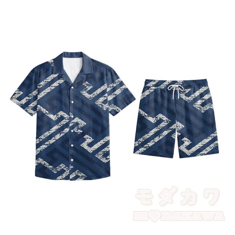 Bedrucktes Modakawa Hemd & Shorts Urlaubsset - Dunkelblau - 5XL - image 11
