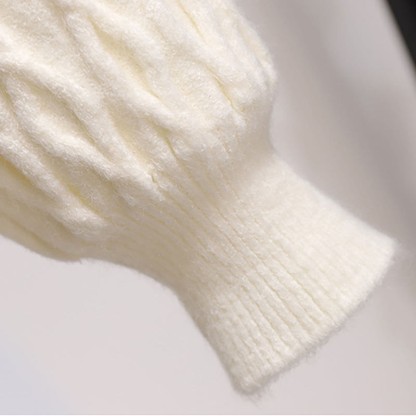 Zweiteiliges Set: Strickpullover mit Schleife und hochtaillierter Karorock - image 5