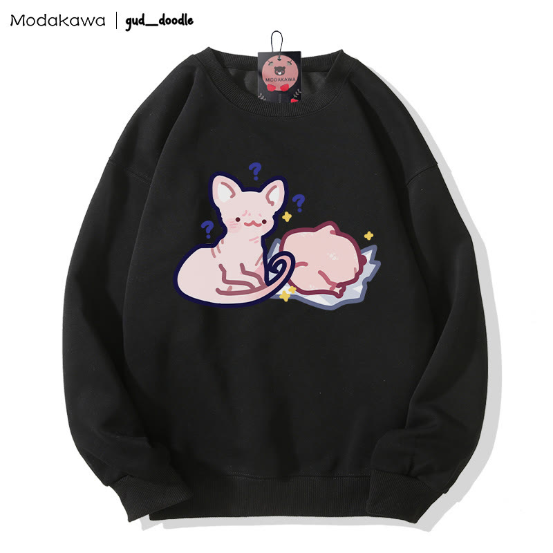 MODAKAWA X gud_doodle Kitty Chicken Print Rundhals-Sweatshirt - Black - 3XL - image 5