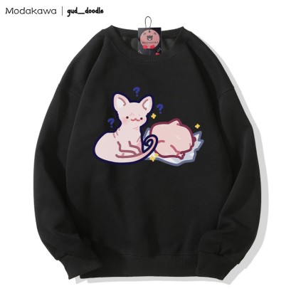 MODAKAWA X gud_doodle Kitty Chicken Print Rundhals-Sweatshirt - Black - 3XL - image 5