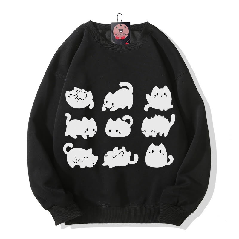 Modakawa Schwarzes Plüsch-Sweatshirt mit Katzenmotiv und Rundhalsausschnitt - Black - 3XL - image 6