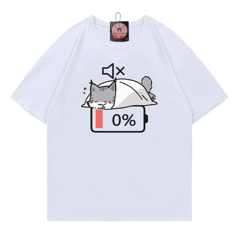 0% Akku Stummes Katzen-Print-T-Shirt - White - 5XL - image 3
