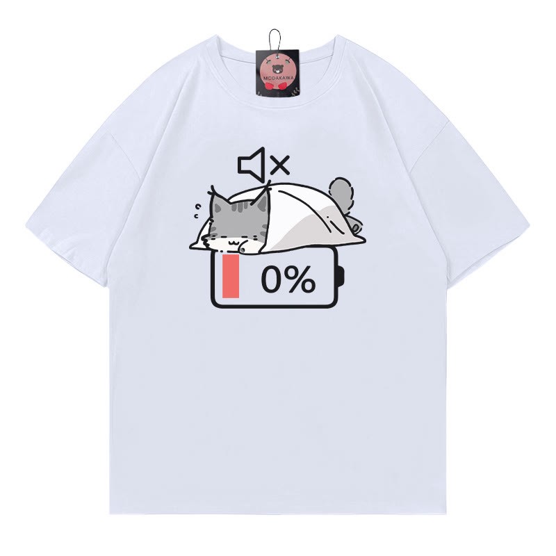 0% Akku Stummes Katzen-Print-T-Shirt - White - 5XL - image 3