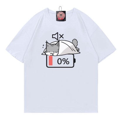 0% Akku Stummes Katzen-Print-T-Shirt - White - 5XL - image 3