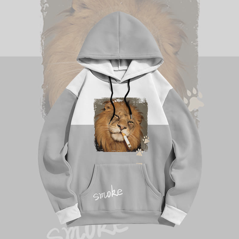 MODAKAWA Pullover-Hoodie mit rauchendem Löwen-Grafik-Allover-Print - image 4