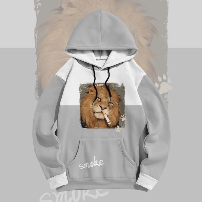 MODAKAWA Pullover-Hoodie mit rauchendem Löwen-Grafik-Allover-Print - image 4