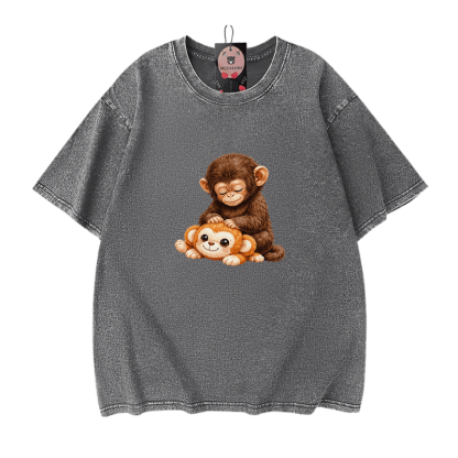 PUNCH Monkey Graphic Modakawa Vintage Washed 100% Cotton T-Shirt - Grey - 5XL - image 10