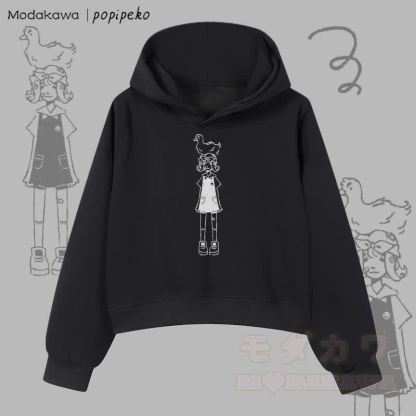 MODAKAWA X popipeko Duck Girl Graphic Cropped Cotton Hoodie - Schwarz - 3XL - image 5