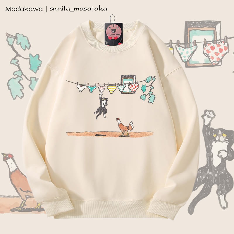 MODAKAWA X sumita_masataka Unterwäsche Snatcher Cat Grafik Unisex Sweatshirt - Beige - 5XL - image 3