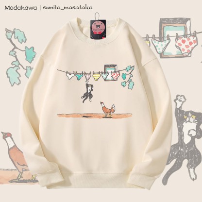 MODAKAWA X sumita_masataka Unterwäsche Snatcher Cat Grafik Unisex Sweatshirt - Beige - 5XL - image 3