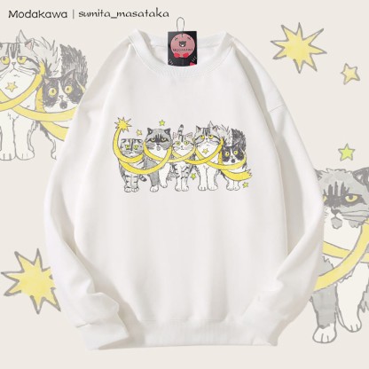 MODAKAWA X sumita_masataka Unisex-Sweatshirt mit Katzenmotiv „In Sterne gewickelt“ - White - 5XL - image 4