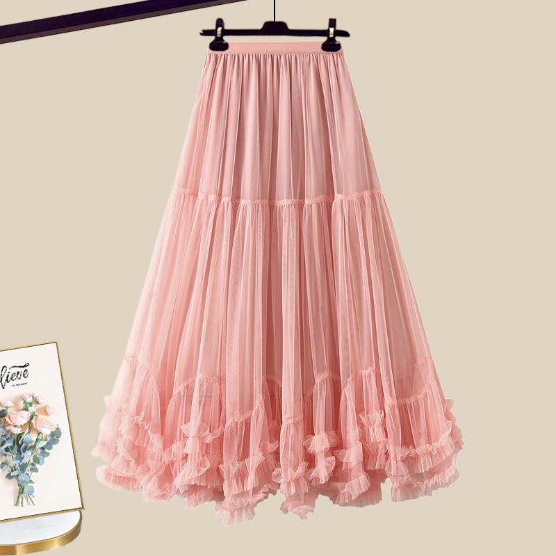 3D-Blumen-Cardigan, passender Tüllrock und Outfit - Pink Skirt - XL - image 8