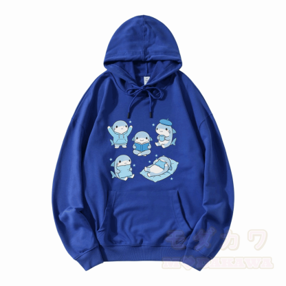 Modakawa Hoodie mit niedlichem Hai-Motiv, locker geschnitten, aus Baumwollmischgewebe - Blau - 5XL - image 7