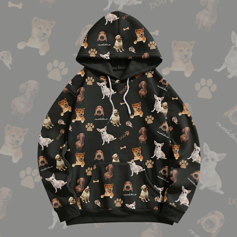 MODAKAWA Pullover-Hoodie mit lustigem Hundemotiv und Allover-Print - Black - 8XL - image 4