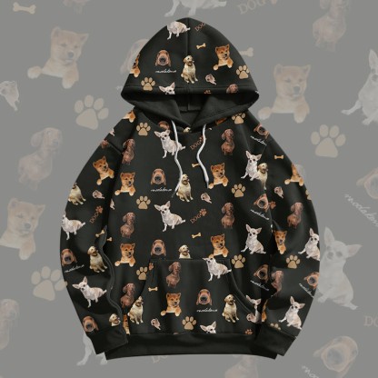 MODAKAWA Pullover-Hoodie mit lustigem Hundemotiv und Allover-Print - Black - 8XL - image 4