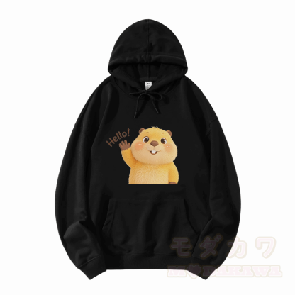 HELLO Capybara Grafik Modakawa Lockerer Baumwollmisch-Hoodie - Schwarz - 5XL - image 3