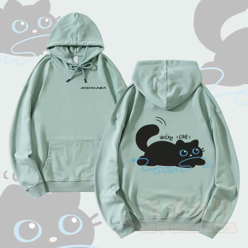 MODAKAWA Streetwear-Pullover-Hoodie mit Katzenmotiv und Drahtgrafik - Grün - 5XL - image 4