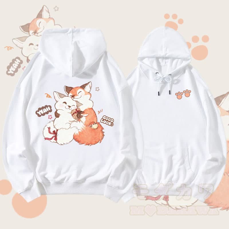 MODAKAWA Streetwear Pullover Hoodie mit Fuchsmotiv und Grafik. - Weiß - 5XL - image 3