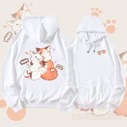 MODAKAWA Streetwear Pullover Hoodie mit Fuchsmotiv und Grafik. - Weiß - 5XL - image 3