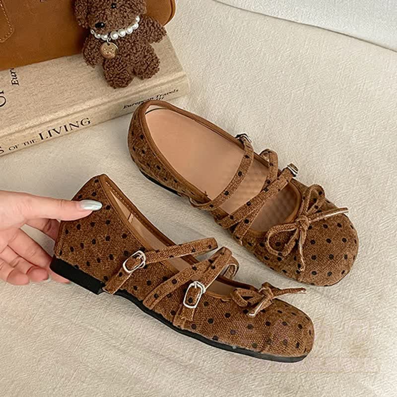 Vintage Mary Jane Ballerinas mit Polka-Dots und Schleife - Braun - 40 - image 6