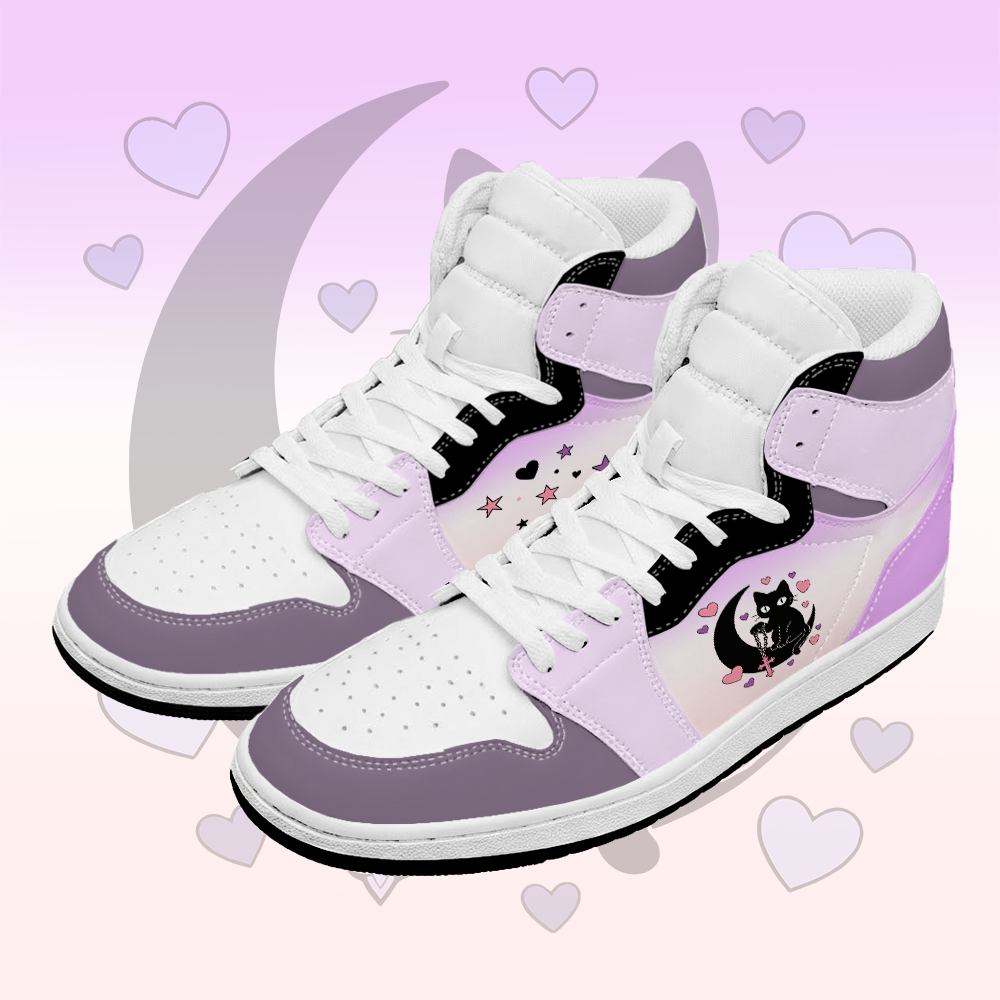 Modakawa High Top Canvas Schuhe mit schwarzer Katzengrafik - Pink & Purple - 48 - image 2