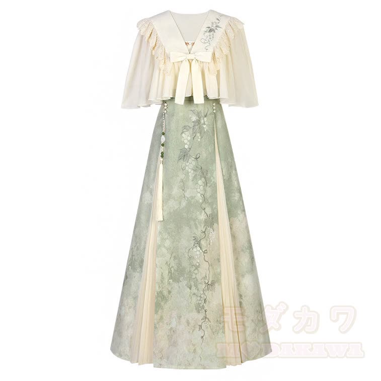 Vintage-Bluse mit bestickter Schleife und plissiertem Trägerkleid, zweiteiliges Set - image 6