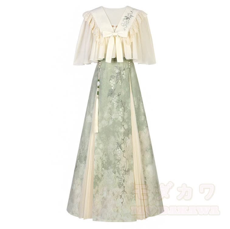 Vintage-Bluse mit bestickter Schleife und plissiertem Trägerkleid, zweiteiliges Set - image 6