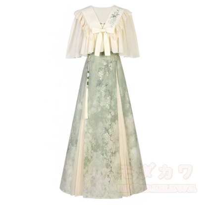 Vintage-Bluse mit bestickter Schleife und plissiertem Trägerkleid, zweiteiliges Set - image 6