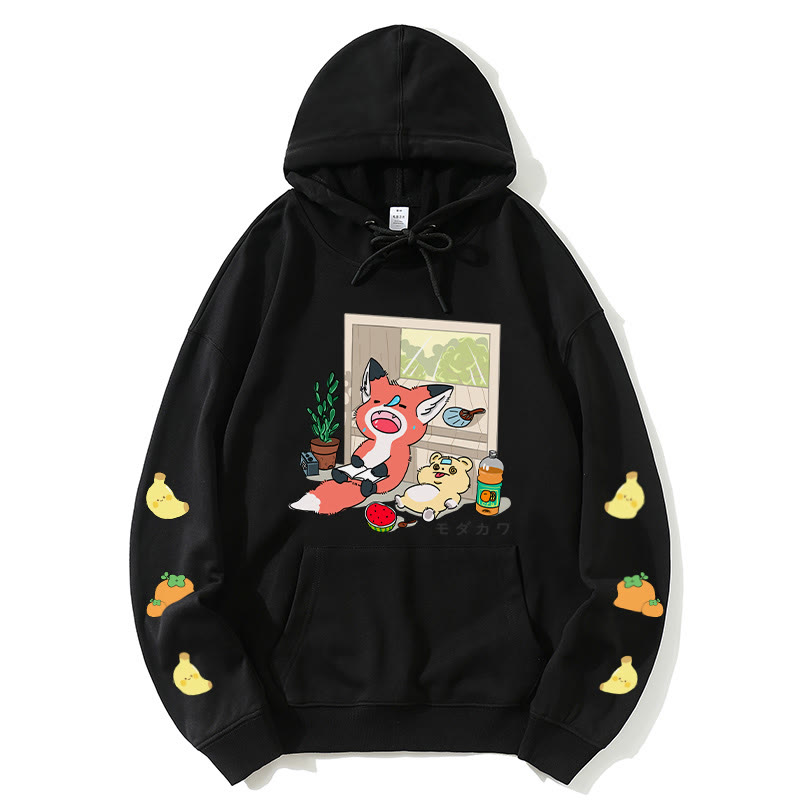 Modakawa Lockerer Kapuzenpullover mit Nickerchen-Tier-Buchstabendruck - Black - 5XL - image 5
