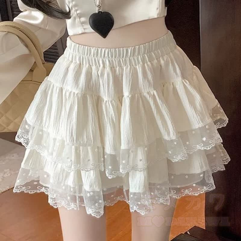 Zweiteiliges Set aus süßem Kurzarm-T-Shirt mit Schleife und Polka-Dots sowie einem Rock mit elastischem Bund - image 7